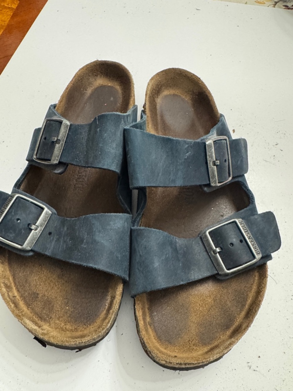 Navy Double-Buckle Suede Slide Slipper size 39